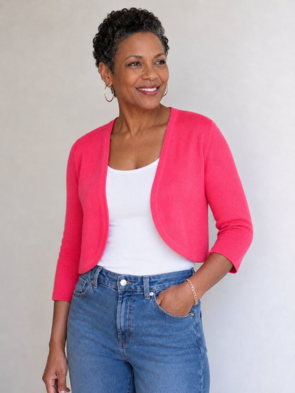 Neiman Marcus Cashmere Collection Red Cropped Bolero Cardigan Size L